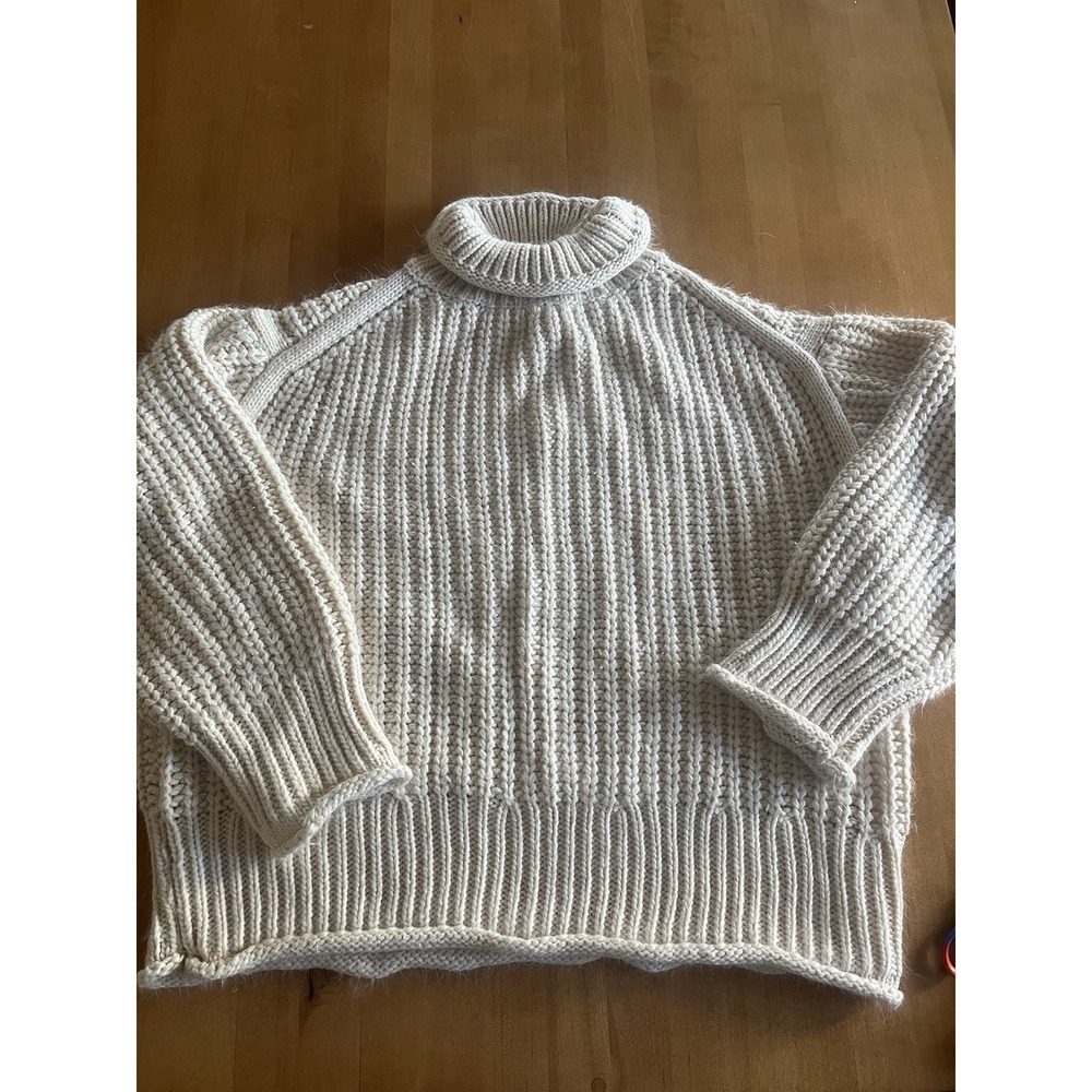 POL Chunky Cream Ivory Cable Knit Oversized Womens L Large Turtleneck Sweater